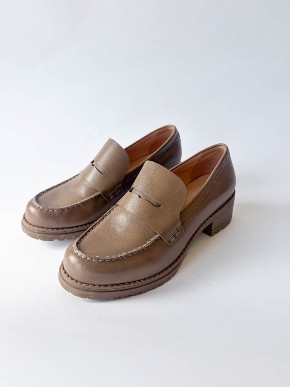 Cole Haan Taupe Leather Penny Loafers